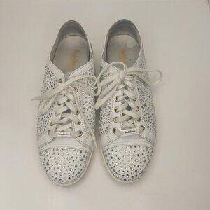 Baldinini Trend White Leather Rhinestone Sneakers Women's Size 39